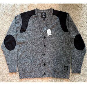 Crooks & Castles Men’s Knit Button Cardigan Sweater Gray Black Size L